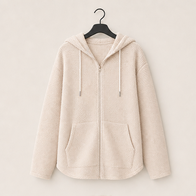 Women's Full Zip Up Hoodies Waffle Knit Long Sleeve Drawstring Casual Sweatshirt Hooded Tops - image 1
